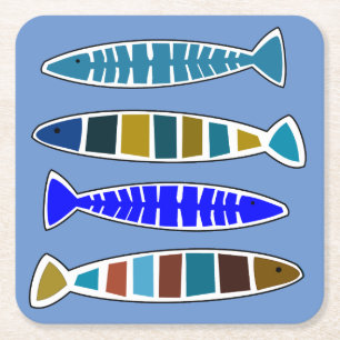 Dessous-de-verre Carré En Papier Chambre de plage nautique côtière de poissons