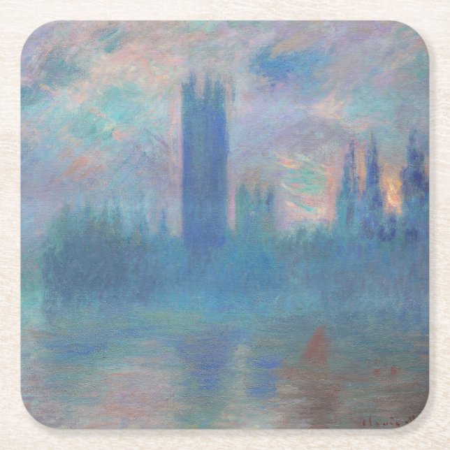 Dessous-de-verre Carré En Papier Chambres du Parlement (Londres), Monet (Devant)