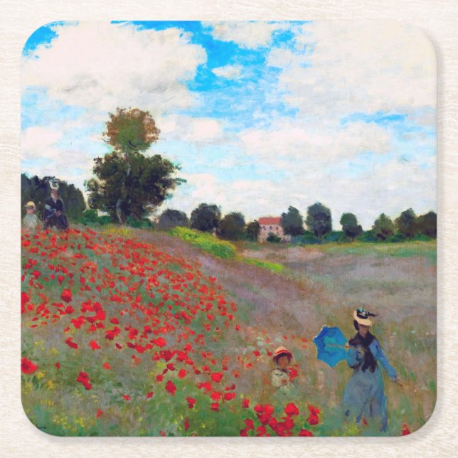 Dessous-de-verre Carré En Papier Champ de pavot, Monet (Devant)