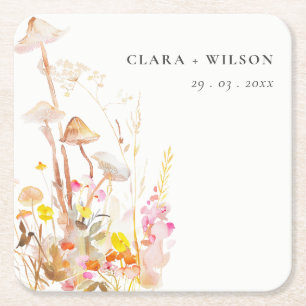 Dessous-de-verre Carré En Papier Champignon chic Wildflower Mariage botanique d'aut