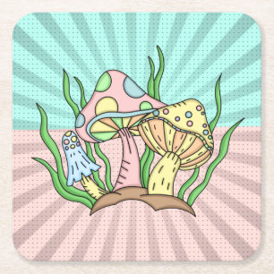 Dessous-de-verre Carré En Papier Champignons magiques Cute Pastel