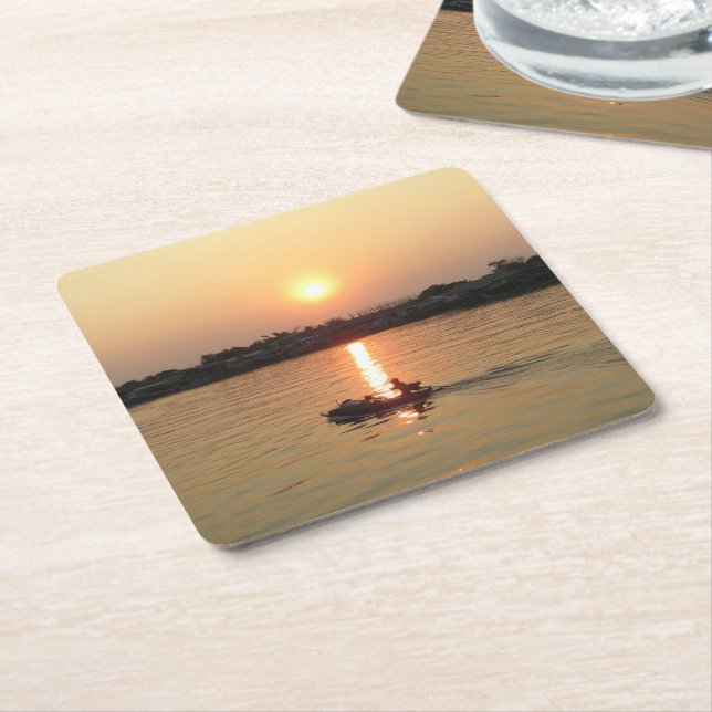 Dessous-de-verre Carré En Papier Chao Phraya River Sunset ... Ayutthaya, Thaïlande (Incliné)