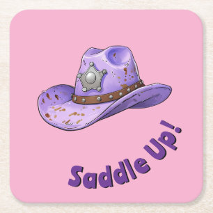 Dessous-de-verre Carré En Papier Chapeau de cowgirl violet clair