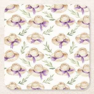 Dessous-de-verre Carré En Papier Chapeaux Crème Rubans Violets