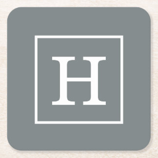 Dessous-de-verre Carré En Papier Charcoal Gray White Framed Initial monogram