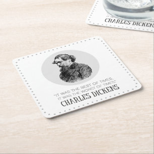 Dessous-de-verre Carré En Papier Charles Dickens Portrait et Citation