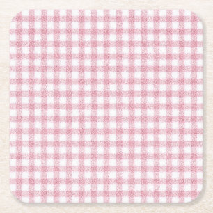 Dessous-de-verre Carré En Papier Charme Gingham Rose et Blanc Velouté