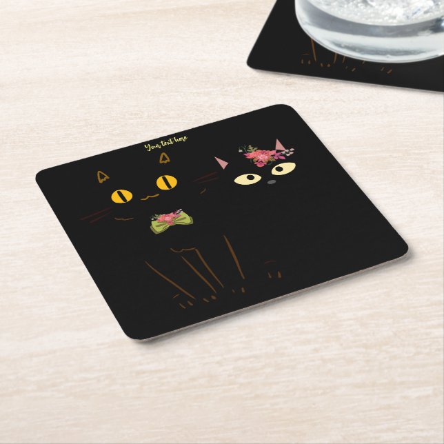 Dessous-de-verre Carré En Papier Charming Black Cats Yellow Eyes (Incliné)