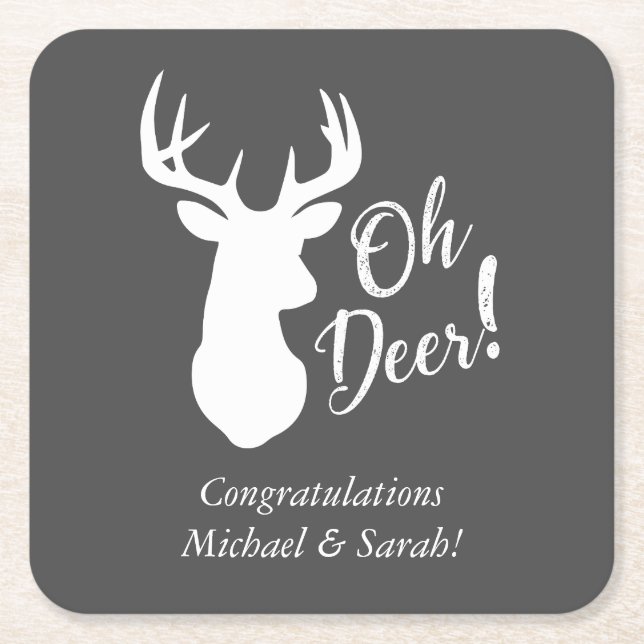 Dessous-de-verre Carré En Papier Chasse aux cerfs Lodge Baby shower Antlers (Devant)