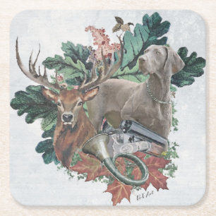 Dessous-de-verre Carré En Papier Chasse avec un Weimaraner, "Grey Ghost"