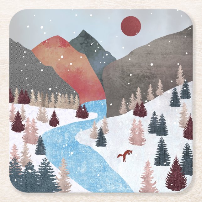 Dessous-de-verre Carré En Papier Chasse hivernale Fox (Devant)