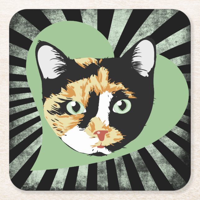 Dessous-de-verre Carré En Papier Chat Calico (Devant)