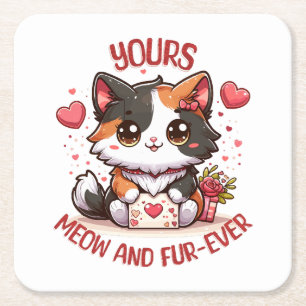 Dessous-de-verre Carré En Papier Chat calicot adorable pour la Saint-Valentin 
