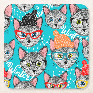 Dessous-de-verre Carré En Papier Chat dans le casquette