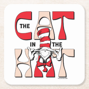Dessous-de-verre Carré En Papier Chat dans le Casquette Le Chat Silly Dans Le Cas