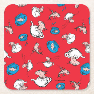 Dessous-de-verre Carré En Papier Chat dans le Chapeau Le Poisson Motif Rouge
