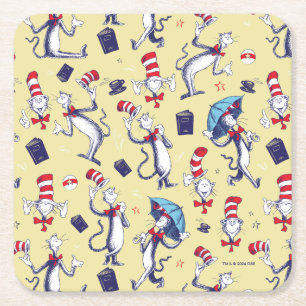 Dessous-de-verre Carré En Papier Chat dans le chapeau   motif jaune
