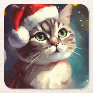 Dessous-de-verre Carré En Papier Chat de Noël 2