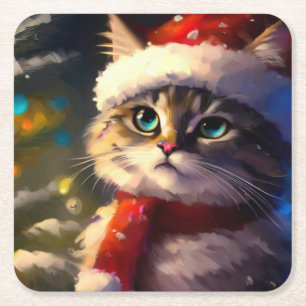 Dessous-de-verre Carré En Papier Chat de Noël 5