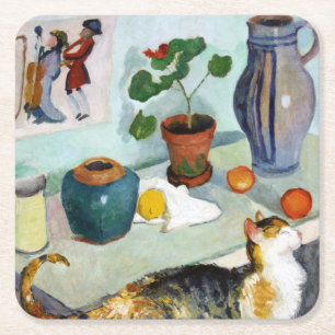 Dessous-de-verre Carré En Papier Chat et vie morte, August Macke