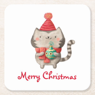 Dessous-de-verre Carré En Papier Chat mignon de Noël