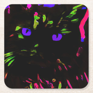 Dessous-de-verre Carré En Papier Chat noir néon avec yeux brillants