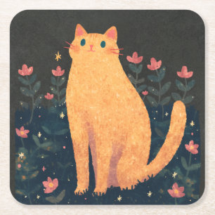 Dessous-de-verre Carré En Papier Chat orange rustique