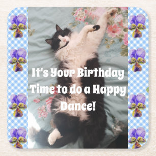 Dessous-de-verre Carré En Papier Chat Smoking Mignon Drôles de Chats Joyeux Anniver