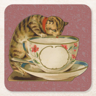 Dessous-de-verre Carré En Papier Chat Tasse à Thé Mignon Vintage Victorien Animal C