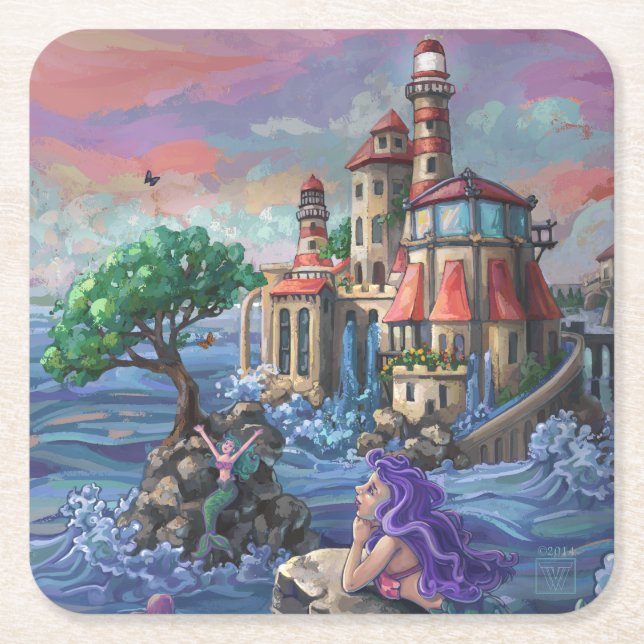 Dessous-de-verre Carré En Papier Château de Mermaid (Devant)