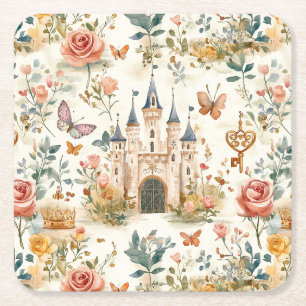 Dessous-de-verre Carré En Papier Château Médiéval Vintage Fantaisie Florale Papillo