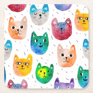 Dessous-de-verre Carré En Papier Chats aquarelles et amis