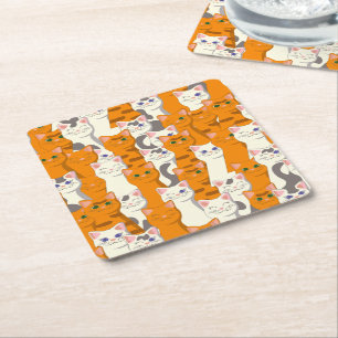 Dessous-de-verre Carré En Papier Chats blancs et gingembre motif yeux verts yeux bl