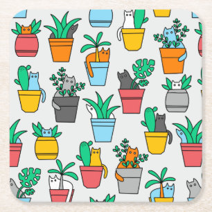 Dessous-de-verre Carré En Papier Chats dans les pots à fleurs
