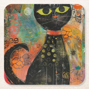 Dessous-de-verre Carré En Papier Chats d'aquarelle Boho - Art de la féline terrestr