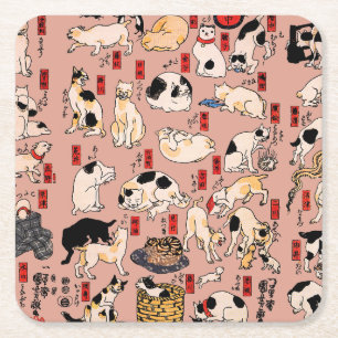 Dessous-de-verre Carré En Papier chats japonais Ukiyo-e Funny kitty