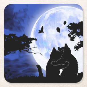 Dessous-de-verre Carré En Papier chats pleine lune