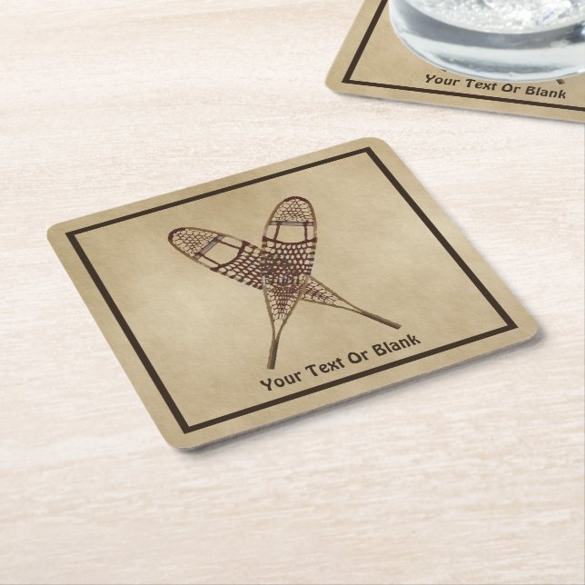 Dessous-de-verre Carré En Papier Chaussures À Neige Sur Papier Ancien (Incliné)