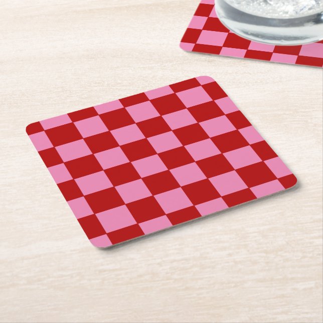 Dessous-de-verre Carré En Papier Checkered Red and Hot Pink  (Incliné)
