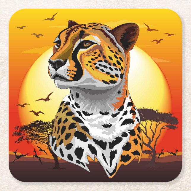 Dessous-de-verre Carré En Papier Cheetah African Feline Wild Animal (Devant)