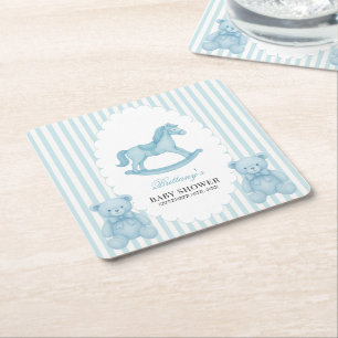 Dessous-de-verre Carré En Papier Cheval à rocher Preppy Ours Baby shower bleu