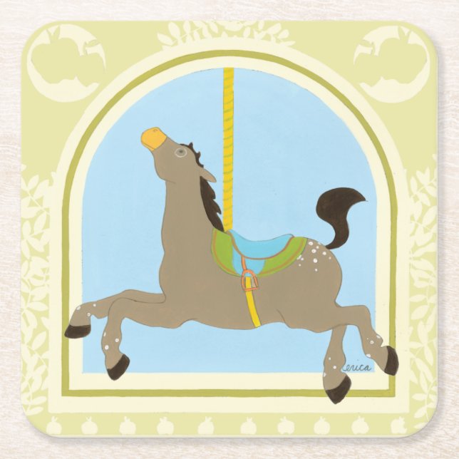 Dessous-de-verre Carré En Papier Cheval Carrousel par Juin Erica Vess (Devant)