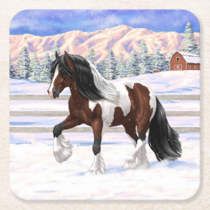 Dessous-de-verre Carré En Papier Cheval de Tinker Tinker Gypsy Vanner Brown Pinto