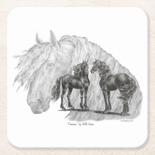 Dessous-de-verre Carré En Papier Cheval friésien Noir Manes Tails