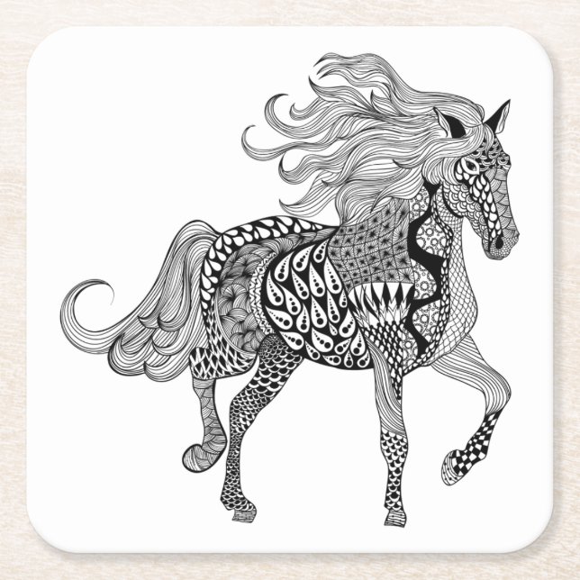 Dessous-de-verre Carré En Papier Cheval noir inspiré (Devant)
