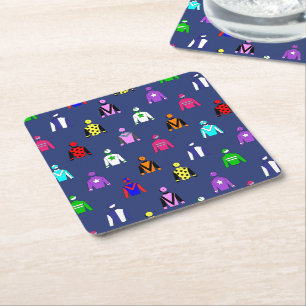 Dessous-de-verre Carré En Papier Cheval Racing Jockey soies sur bleu marine
