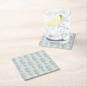 Dessous-de-verre Carré En Papier Chevaux de mer tropicaux, Motif hippocampe - gris 