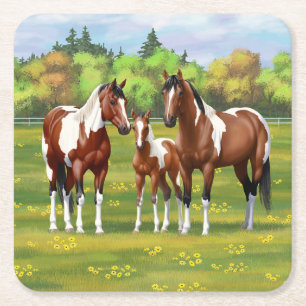Dessous-de-verre Carré En Papier Chevaux Du Quartier De Peinture De Baie Pinto En P