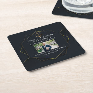 Dessous-de-verre Carré En Papier Chic Black Gold Law School Photo Graduation Party