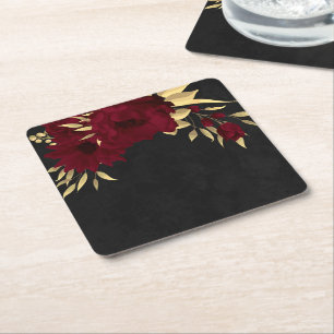 Dessous-de-verre Carré En Papier Chic bordeaux et or noir